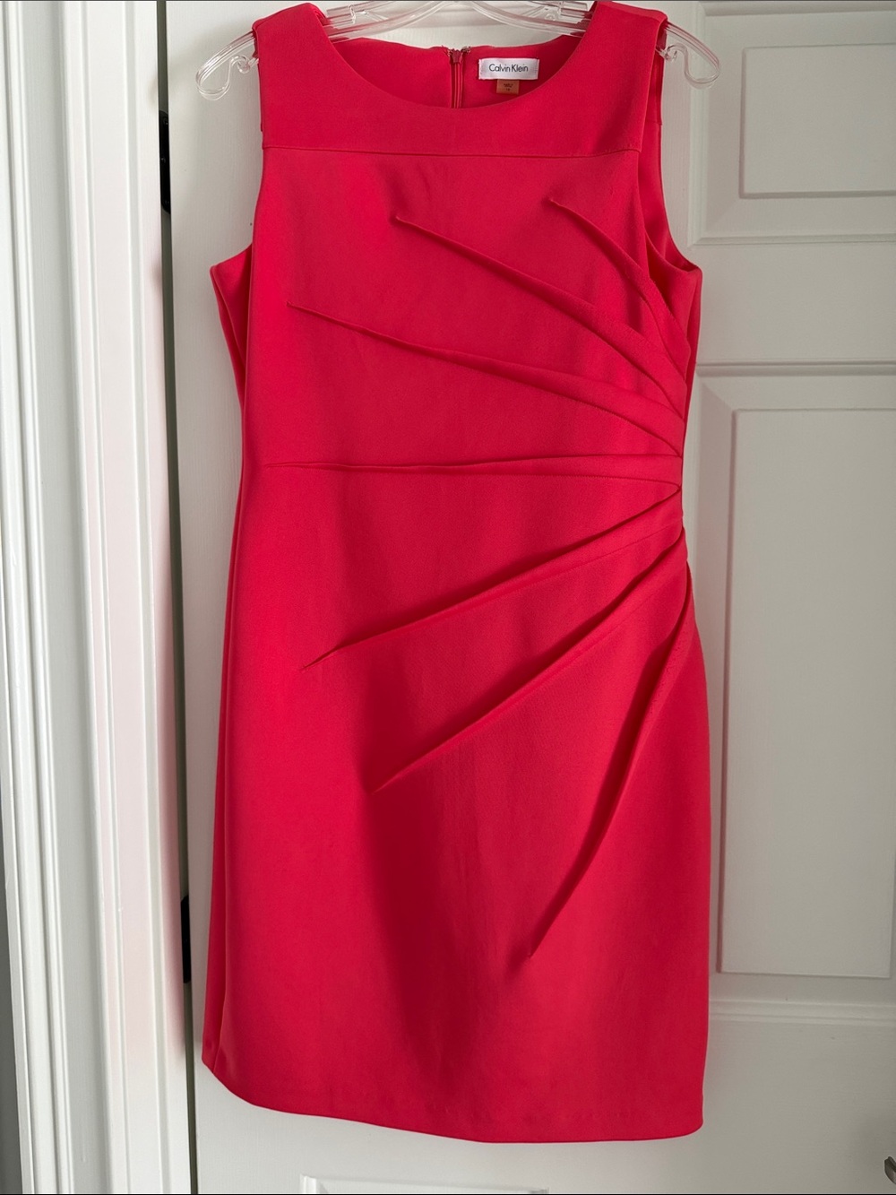 Calvin Klein Hot Pink Sleeveless Sheath Dress with Draped Pleats